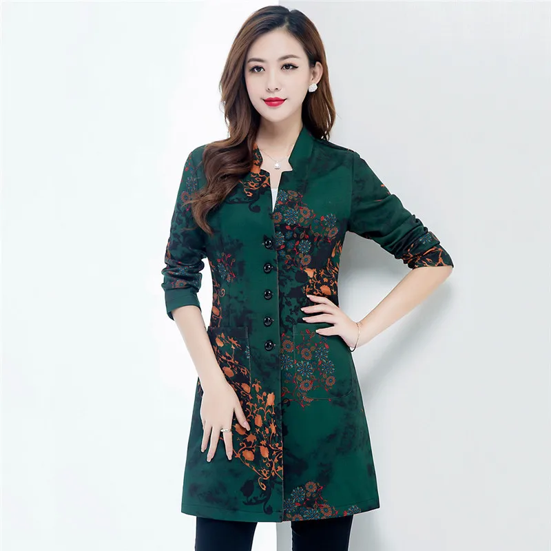 

Autumn Large Size National Wind Jacket Women's 2019 new Middle-aged Mother Clothing Spring Printing Long Windbreaker Coats X999