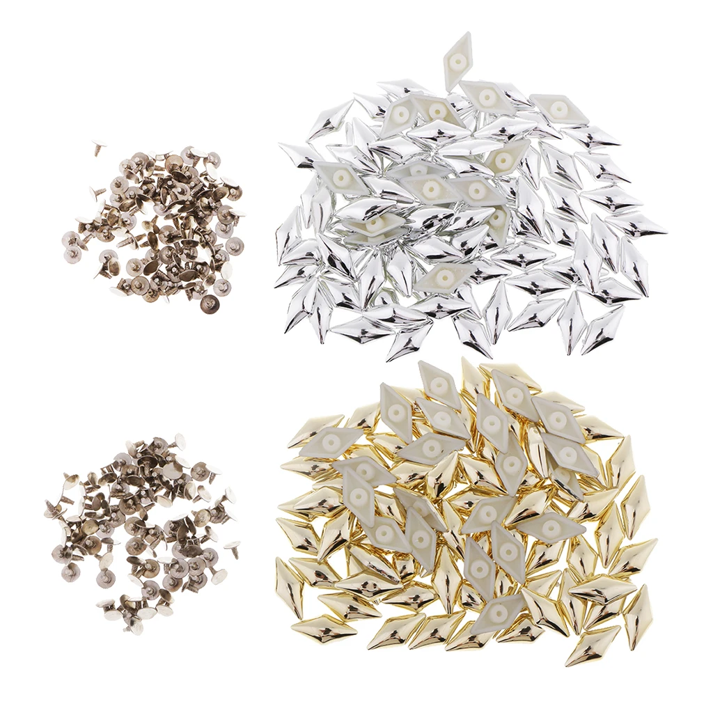 100 Sets Plastic Rhombus Studs Punk Spike Rivet for Leather Crafts Repairs Silver/Gold