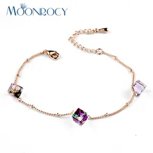 MOONROCY Прямая Модный австрийский Кристал браслет быть фиолетовый квадратный ювелирные изделия оптом розовое золото цвет для женщин подарок