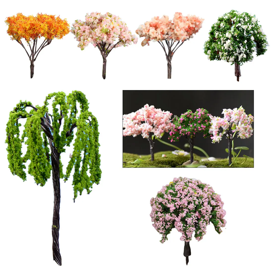 

2pcs Lovely Mini Tree Miniatures Micro Landscape Resin Crafts Bonsai Figurine Garden Terrarium Supplies Fairy Garden Decorations
