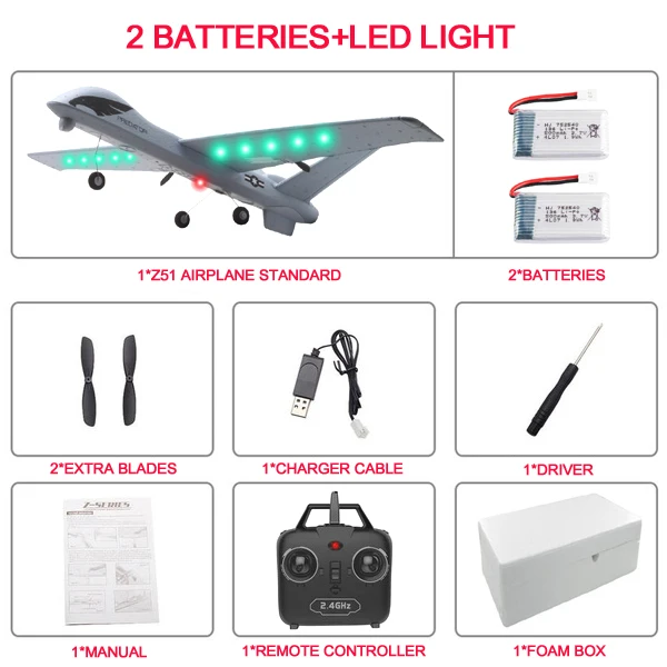 RC самолет 20 минут полета игрушка-планер самолет с светодиодный 2,4G размах крыльев дети самолет из пенопласта - Цвет: LED 2 Battery Foam