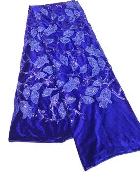 

Free shipping (5yards/pc) smooth African velvet lace fabric in royal blue with shining sequins embroidery for party dress FLZ037