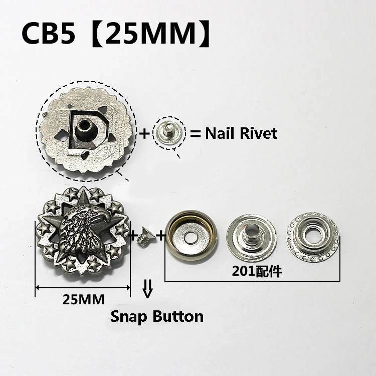 Серебристые металлические кнопки, заклепки для ногтей с украшением из бисера для кожевенного ремесла, кожаные аксессуары для шитья - Цвет: CB5 25MM