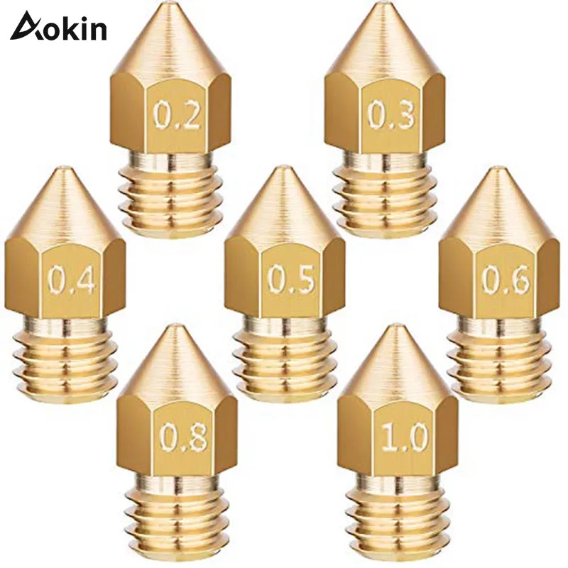 Aokin MK8 сопло 0,4 мм 0,3 мм 0,5 мм 0,8 мм Медная головка латунь M6 Резьбовая 1,75 мм 3,0 мм нить 3d принтер экструдер сопло