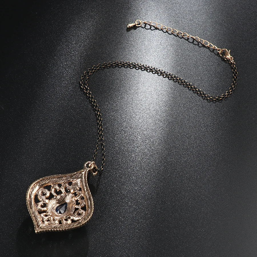 Kinel Fashion Indian Blue Crystal Pendant Necklace For Women Ancient Gold Color Choker Bohemia Necklace Vintage Jewelry Wholesal - Image 6