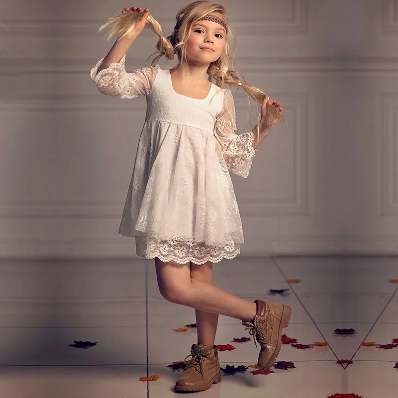 

New Girls Dress Lace Dress Show Birthday Flower Girl White Princess Dress
