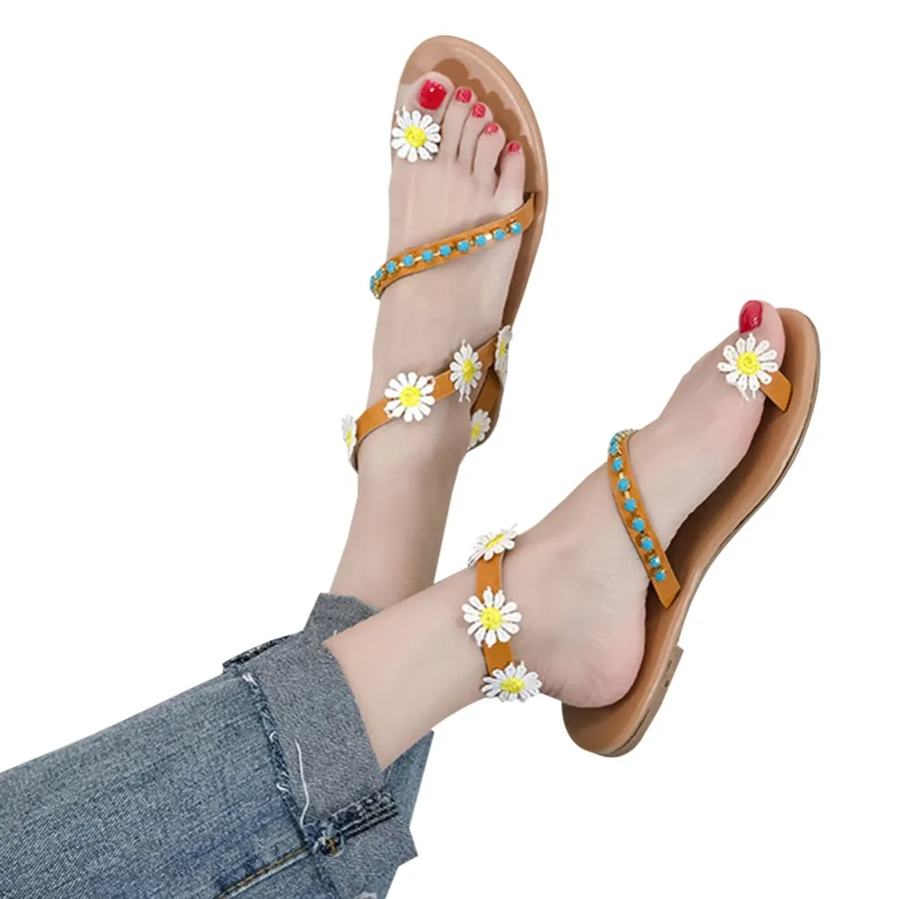 

Summer Women Shoes Flat Heels Gladiator Sandals Fashion Female Comfortable Sweet Flowers Boho Beach Sandals Plus Size 36-41