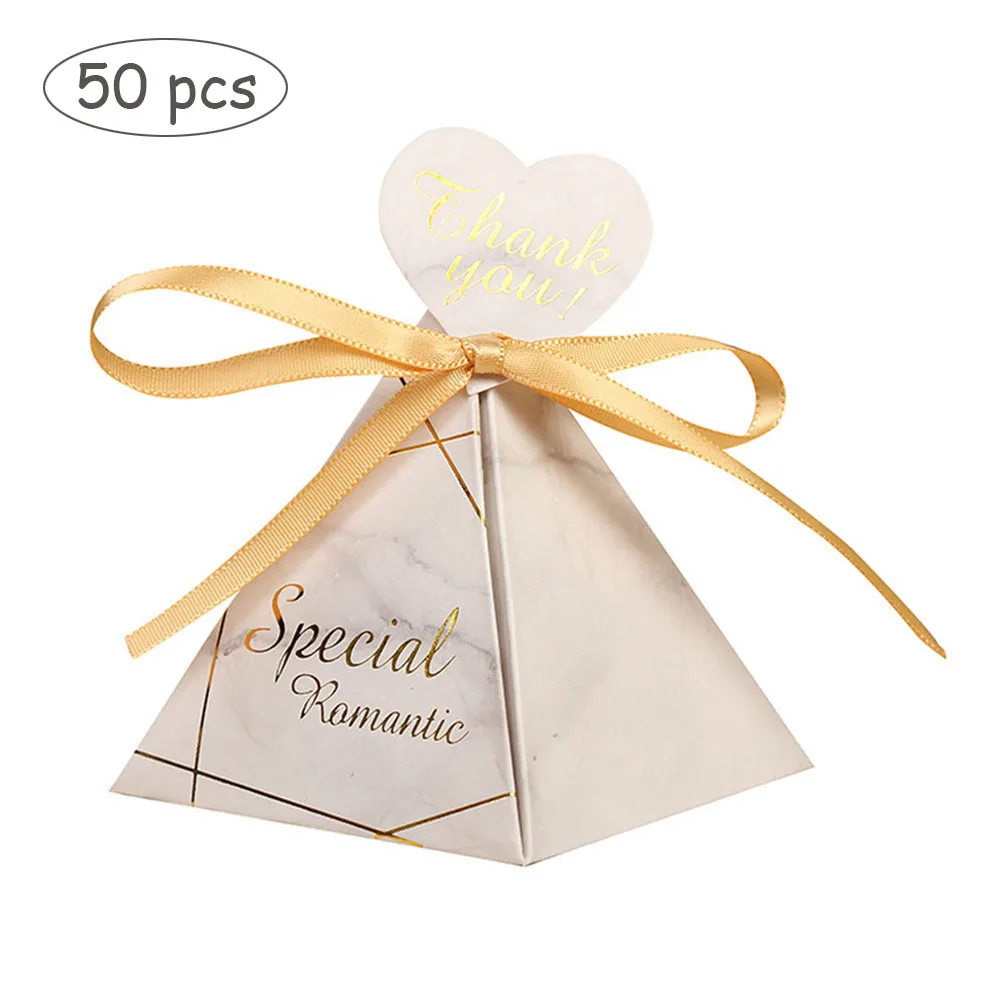 

New Triangular Pyramid Marble style Candy Box Wedding Favors Party Supplies thanks Gift Chocolate Box Baby Shower Party Supplies