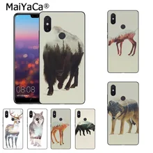 MaiYaCa Animal doble exposición Lobo oso ciervo jabalí salvaje funda de teléfono para Xiaomi mi 8se 6 note2 note3 Redmi 5 Plus note4 5 cubierta