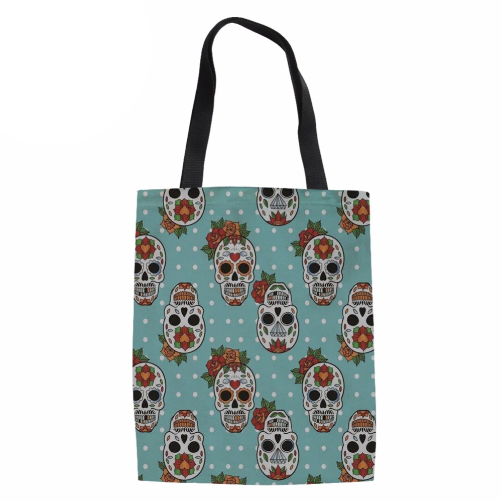 

Funny Design Skull Print Shopping Tote Bags Women Fashion Shoulder Bag Ladies Reusable Eco Bag for Females Daliy Package