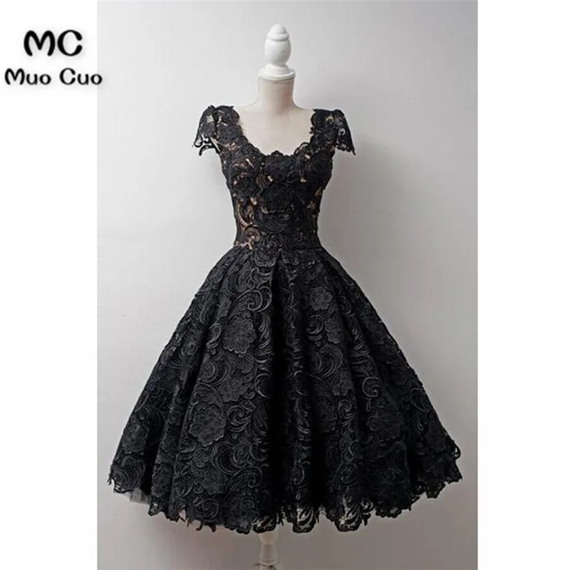 Timeless Scoop Knee-Length Cap Sleeves Ball Gown Lace Homecoming Dress