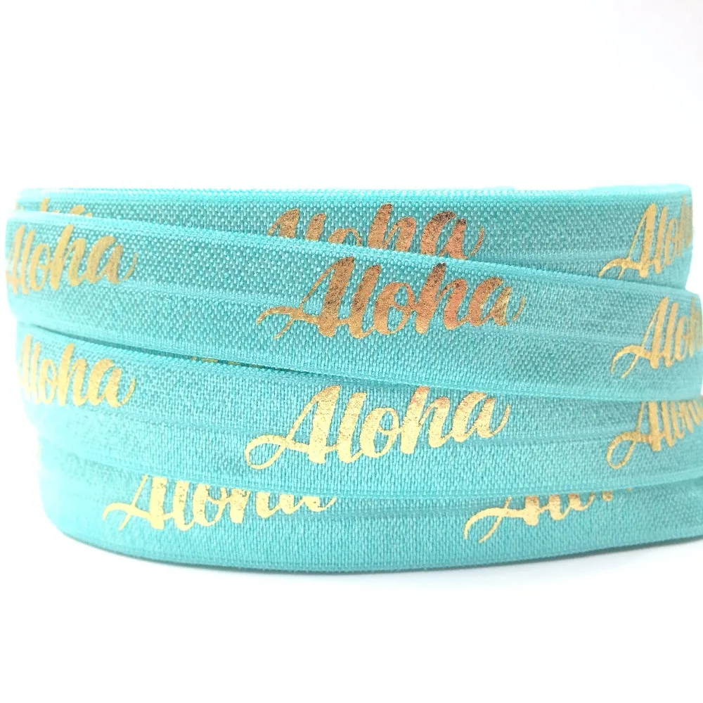 

New Arrival 10 Yard Turquoise Aloha Print Fold Over Elastic 5/8" Wholesale FOE Ribbon Webbing for Bracelet Headband DIY Headwear