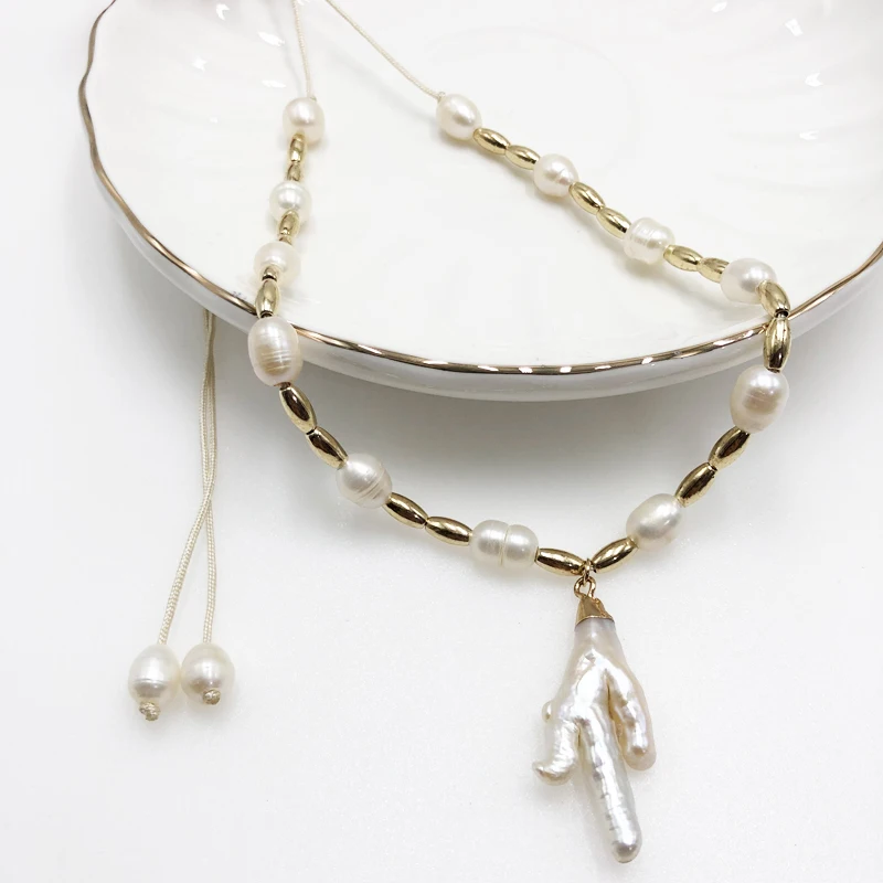 KBJW-gargantilla Original con perlas auténticas para mujer, collar de tejido hecho mano, Beige, tamaño ajustable - AliExpress