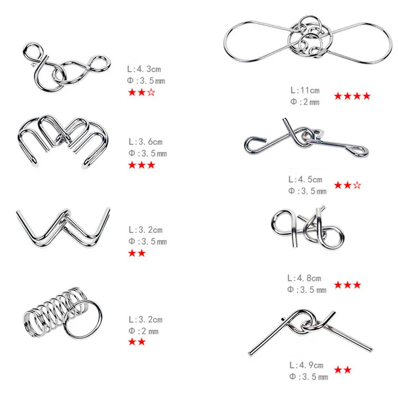 8 шт./компл. металлические Паззл-проволока Монтессори IQ головоломки Пазлы игра для детей взрослых антистресс развивающие игрушки