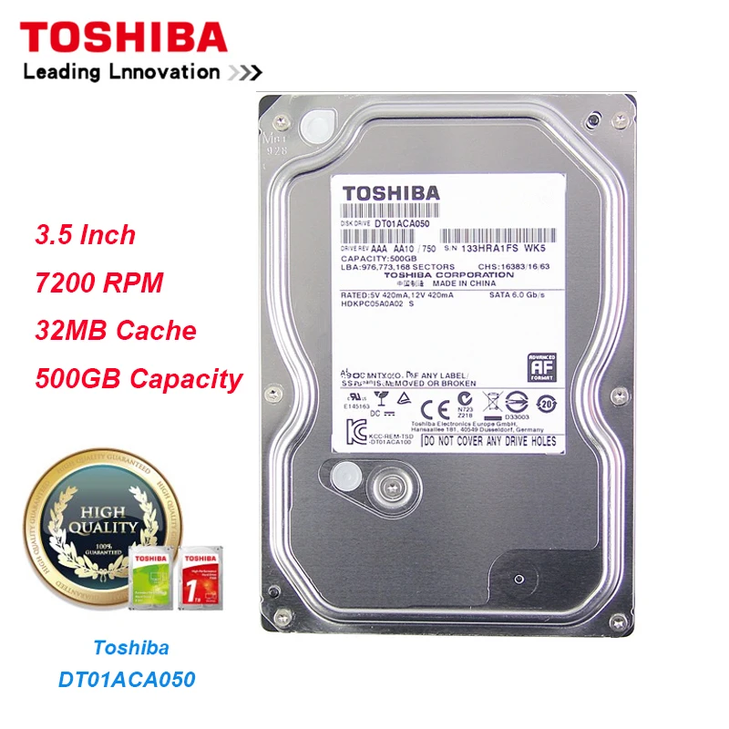 Original Toshiba 500G Hard Drive DT01ACA050 SATA 3.0 7200RPM 32MB Cache
