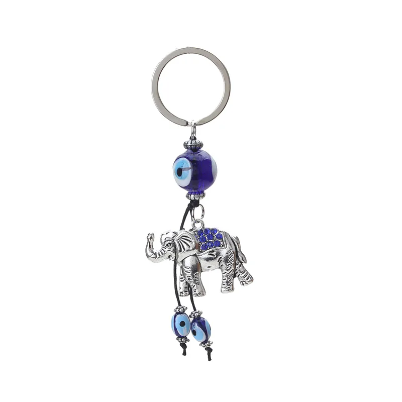 EVIL EYE new blue glass evil eye elephant keychain car pendant metal