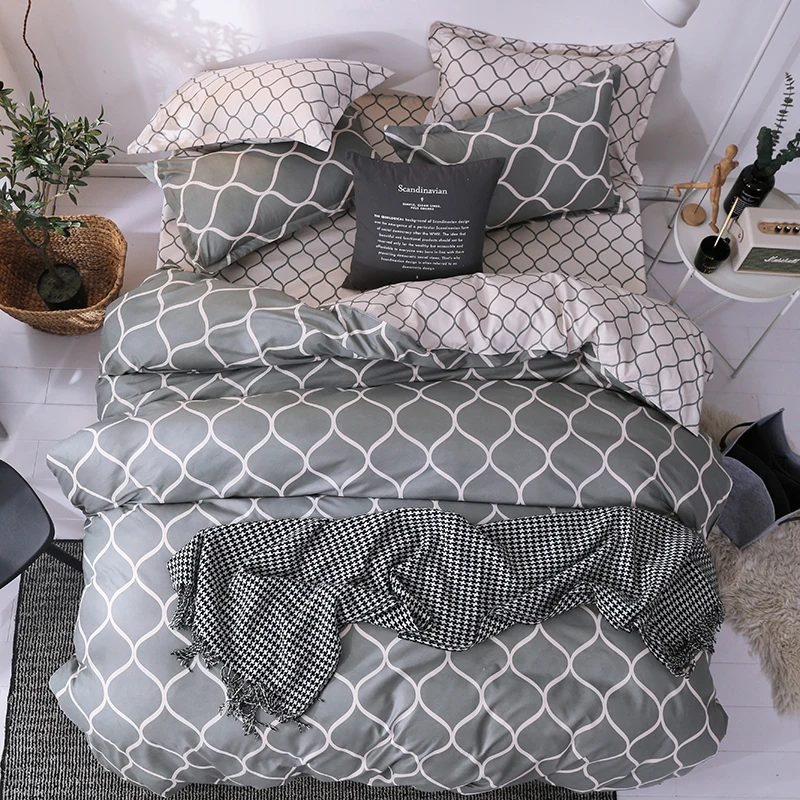 Free Shipping Nordic Geometric Waves Print Bedding Set Quilt Duvet