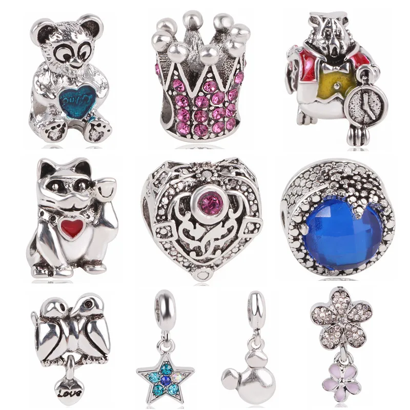 

dodocharms 2019 New Charm European Vintage Star Crown Bear Bird Flower Bag Beads For Pandora Women Bracelet & Bangle DIY Jewelry