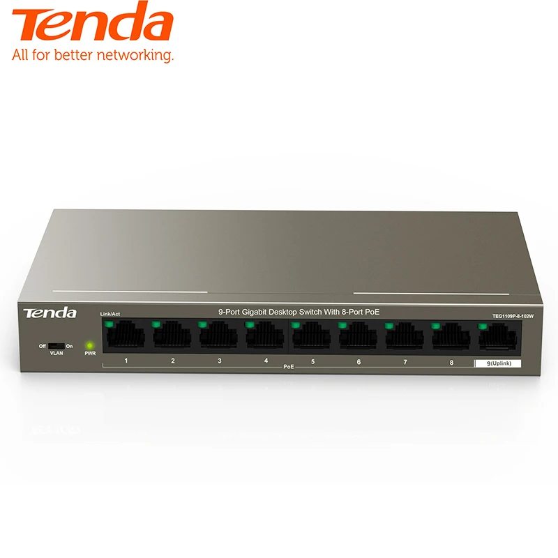 

Tenda TEG1109P-8-102W Gigabit Switch POE network Switch ethernet 9*10 100 1000Mbps RJ45 Port 18Gbps Switching Capacity Plug Play