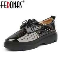 FEDONAS 2020 Spring Autumn Women Flats Platforms Casual Shoes Woman Comfortable Patent Leather Lace Up Ladies Casual Shoes
