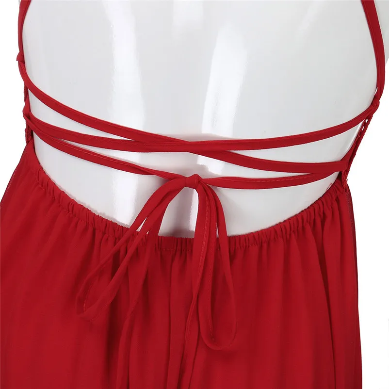 HOT sell Dress summer beach dress Women Sexy Lace Camisole Splicing Backless Chiffon Sleeveless Beach Long Dress robe J14#N (3)