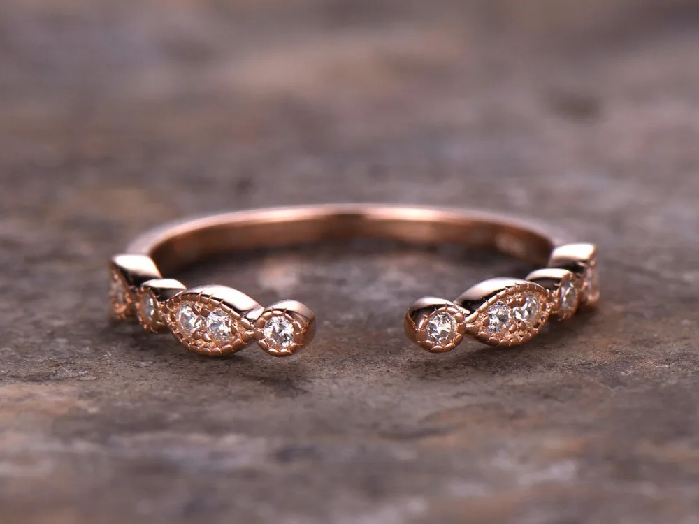 Open gap wedding ring 925 sterling silver stacking wedding band rose