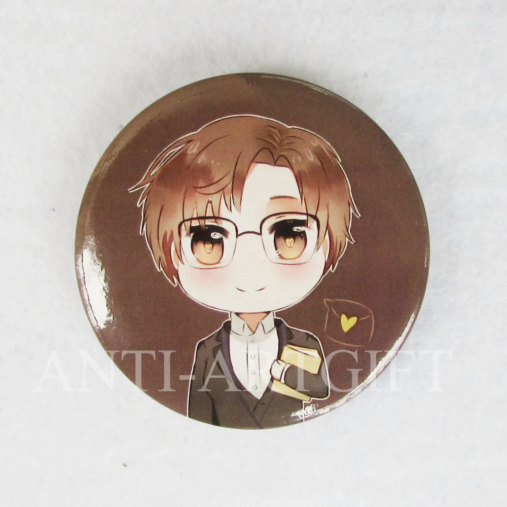 

Custom offset printing button badges carton lovely boy with cool glass brown color cheap price of tinplate pins high quality
