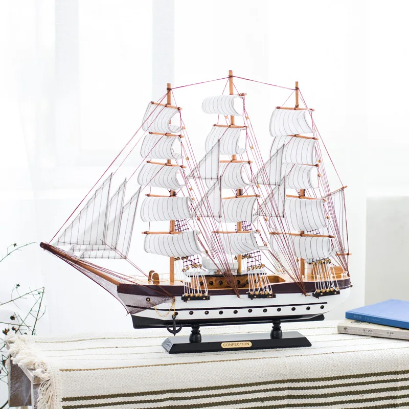 

60cm Mediterranean Sailing Home Decorations Ornaments Wooden Crafts Creative Handmade Sailboat Sailing Wooden Boat Manual Craft