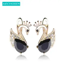 MECHOSEN милый лебедь форма английский замок застежка серьги для женщин Девушка Черный Стразы двуокись циркония Brinco Золото Цвет Букле д 'ореиль