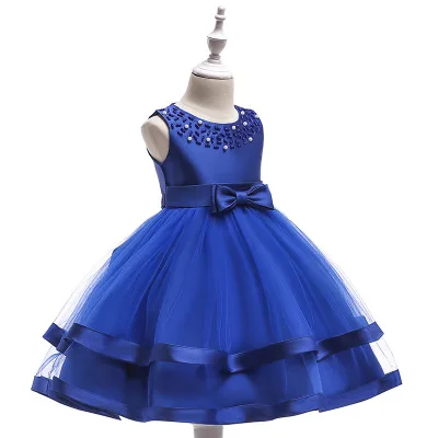 Зеленые свадебные и Вечерние Платья с цветочным узором для девочек; плиссированные платья из тюля с рукавами-крылышками и цветами; милые платья для маленьких девочек - Цвет: L5017-Royal Blue