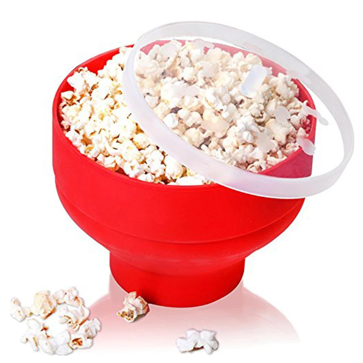 

Microwave Popcorn Poppers Foldable Easy Use For DIY Food Making Home Kitchen Collapsible Silicone Bowl With Cover 20x14.5cm(Red)