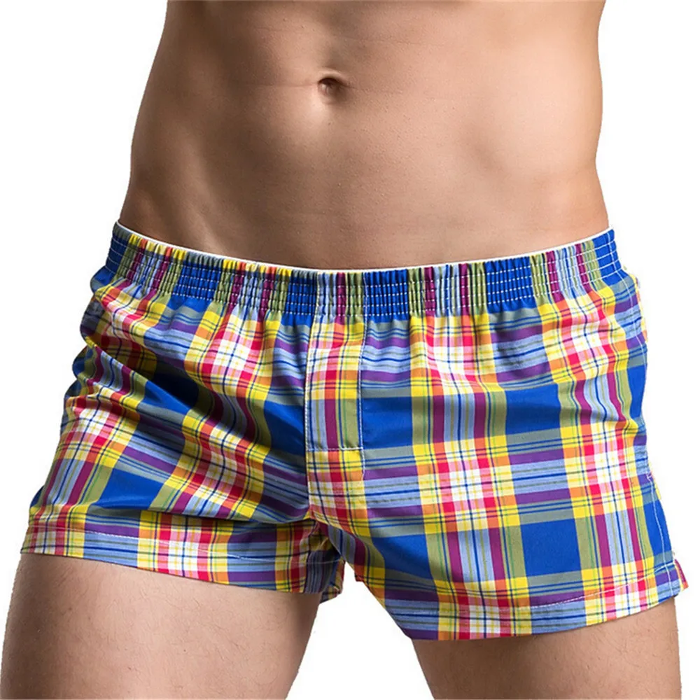 Novelty home men comfortable casual wear underwear good quality square grid point cotton