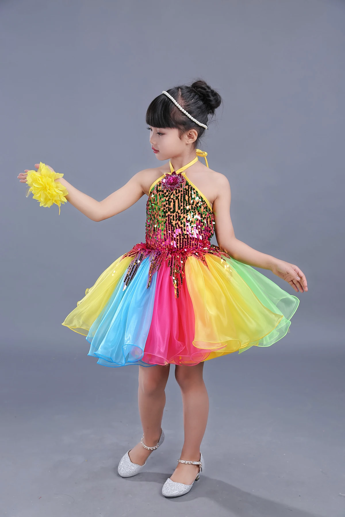 Детские костюмы; юбка-американка с блестками; разноцветное платье принцессы для танцев; детская юбка; одежда для выступлений - Цвет: gril