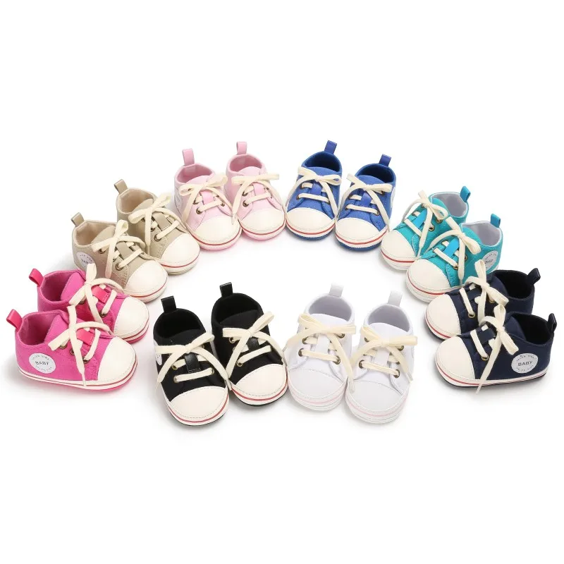 Newborn Baby Solid Patchwork Toddler Shoes Girls Boys Canvas Soft Soled Non-Slip Active Shoes First Walkers