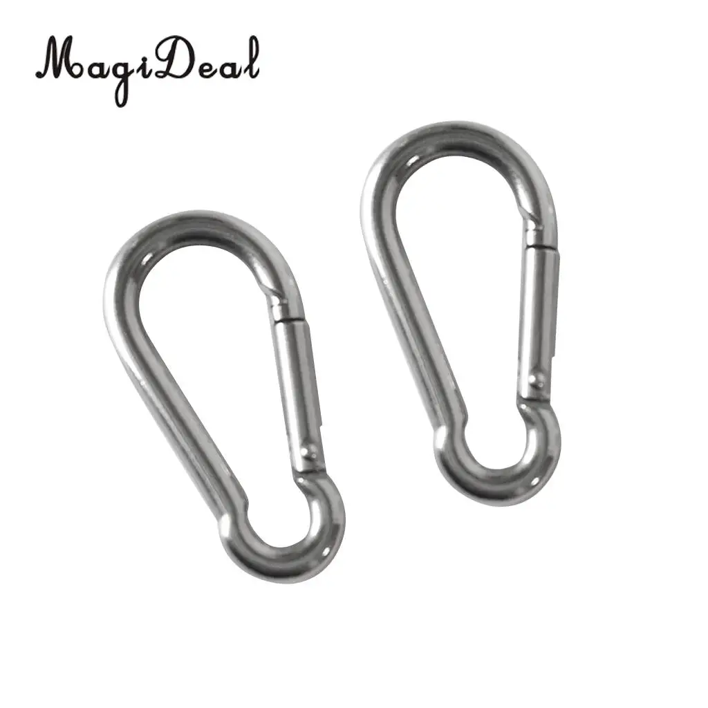 MagiDeal 2Pcs Stainless Steel Carabiner Clip Snap Spring Fast Hook Buckle M5/4x50/40mm for Camping Hiking Boating Kayaking Acce