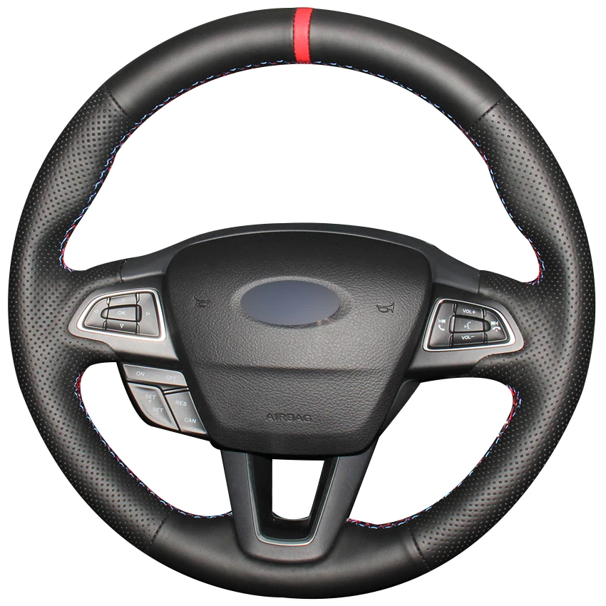 Черный красный маркер из натуральной кожи для Ford Focus 3 2015 2018 Kuga 2016 Escape 2018|car steering wheel