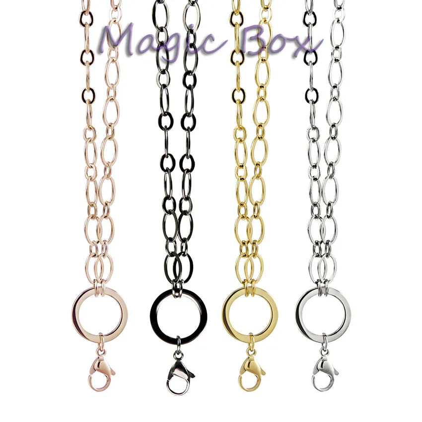 

30inch Popular stainless steel chain necklace floating locket livinig locket chain flat o link chain colors necklace
