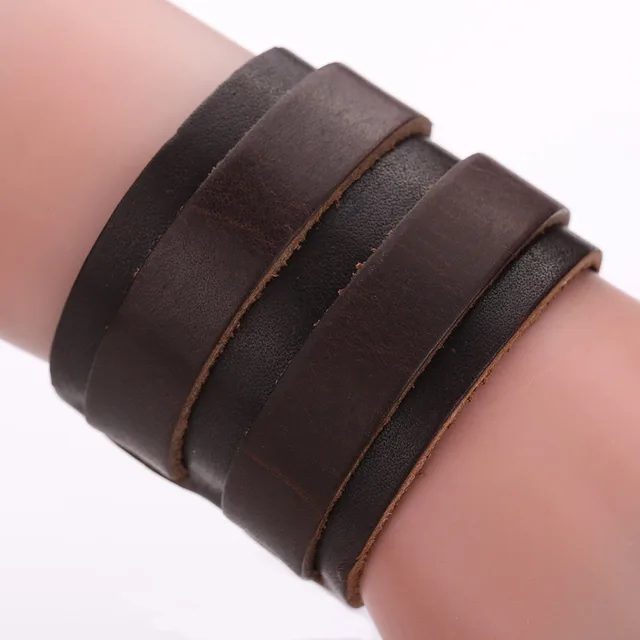 Leather Wrist Bracelet for Men Wristband Double Belt Leather Wrist Big Wide Bracelet for Men