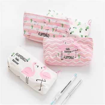 

1Pcs/lot New Flamingo Cactus Pencil Bag Canvas Pencil Bag Stationery Storage Organizer Case School Supply Student Prize