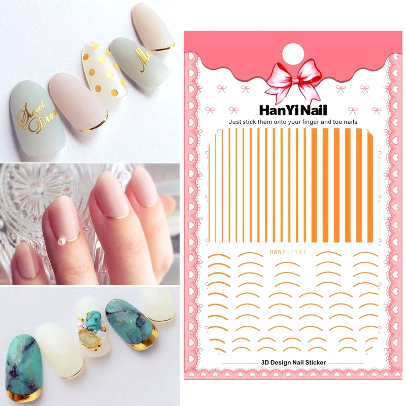 

Nail Decals Sticker Metal Label Of Gold Stripes Wave Line DIY Hanyi147 Crescent Moon Stripes Nail Art Manicure Sheet Decoration