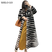SHILO GO Fur Coat Womens Winter Fashion laple collar Real Rex rabbit fur coat long sleeve big skirt x-long coat