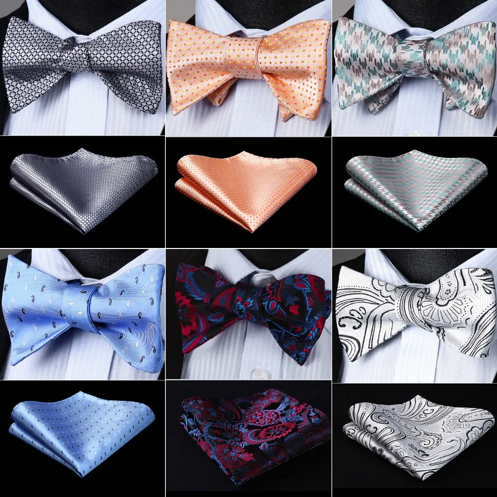 

Men's Tie Check Dot 100%Silk Jacquard Woven Men Butterfly Self Bow Tie BowTie Pocket Square Handkerchief Hanky Suit Set