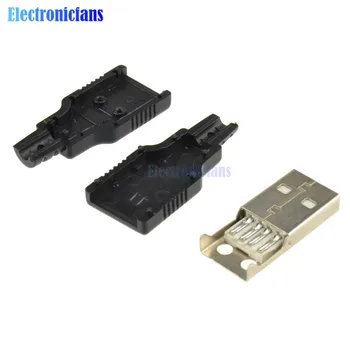 

10Pcs USB2.0 Type A Plug 4-pin Male Adapter Connector With Black Plastic Cover