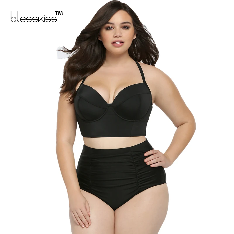 High Waist Swimsuit Push Up Swimwear Women Bikini 2017 Solid Retro Plus Size Swimwear Large Bathing Suit Swim Wear Black 4XL plus-size-black-swimsuit : image High Waist Swimsuit Push Up Swimwear Women Bikini 2017 Solid Retro Plus Size Swimwear Large Bathing Suit Swim Wear Black 4XL plus-size-black-swimsuit