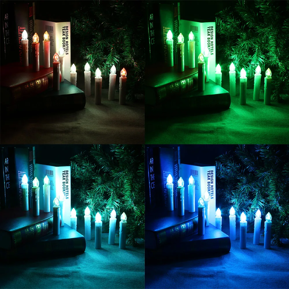 10 шт. Беспламенного светодиодный конус свеча ночник RGB/теплый белый с