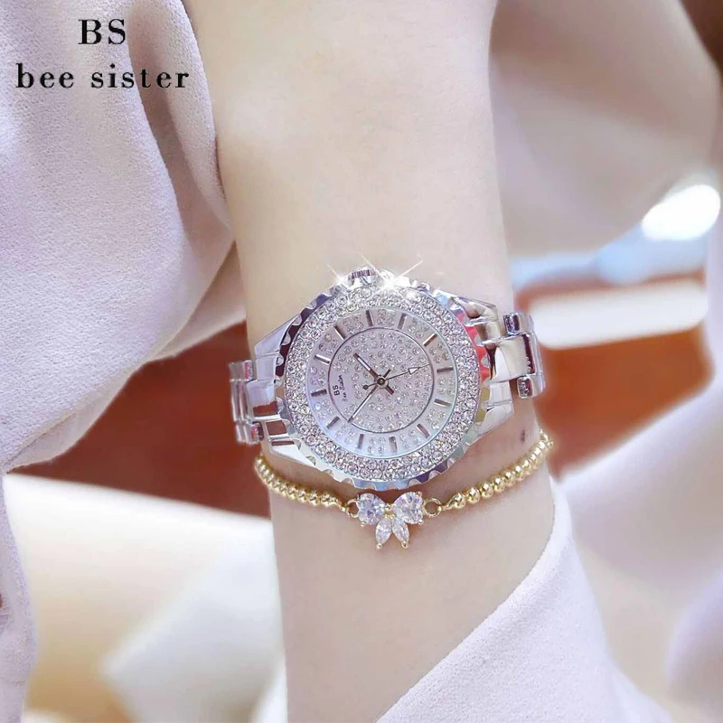 BS фирменный женский браслет Роскошные модные часы женские наручные часы со стразами дамское платье с кристаллами кварцевые часы Montre Femme