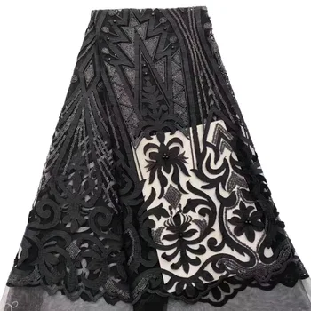 

Black Green Peach New arrival African Lace Fabrics 2019 French Net Lace Fabric Sequins Embroidered Tulle Mesh Lace for wedding