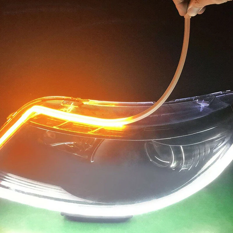 2шт 60 см тонкий Янтарный последовательный гибкий светодиодный DRL Поворотная