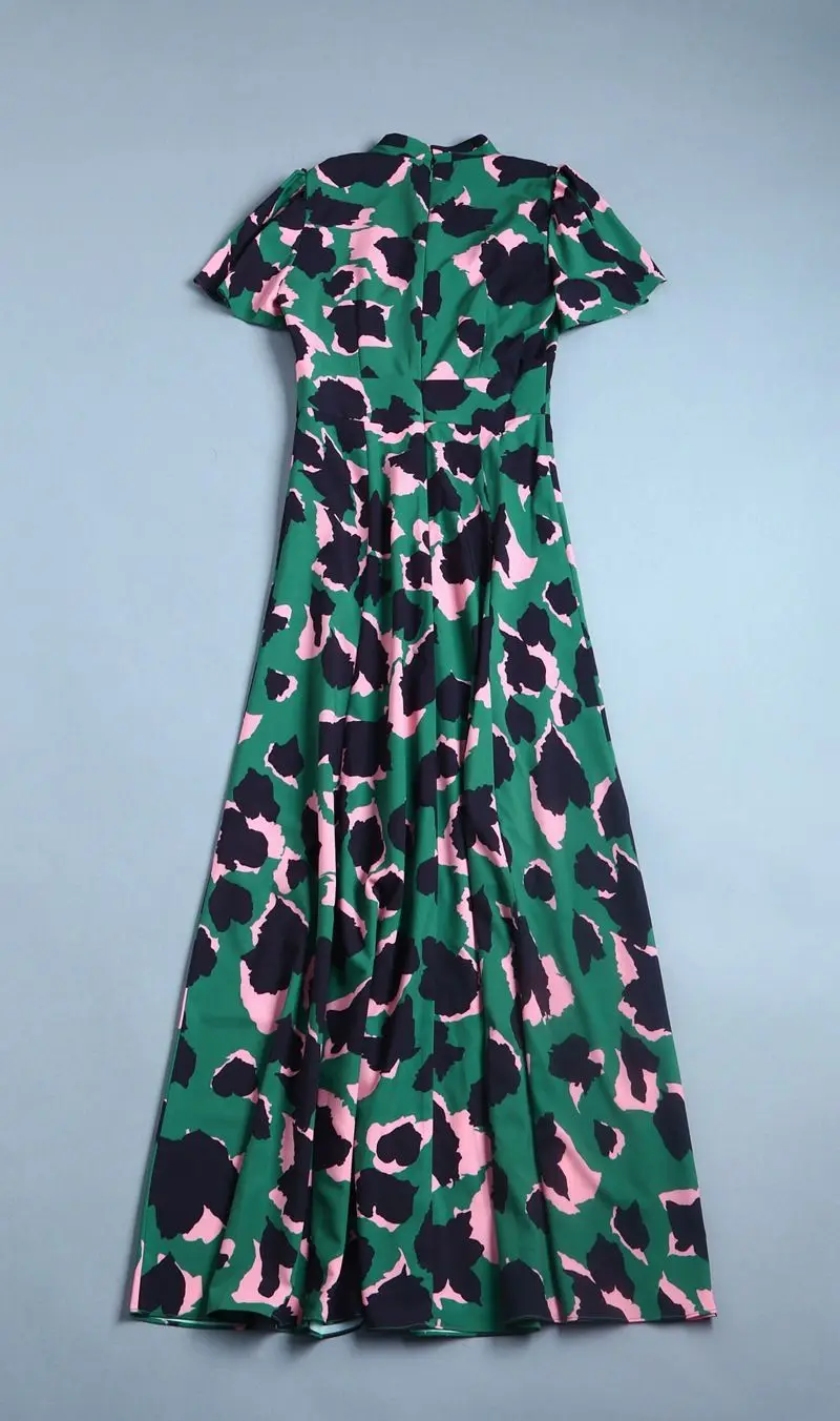 2019 Runway Vintage Boho Polka dot Long Dress Short Sleeve Green Elegant Women Fashion Designer Party Maxi Dresses (5)