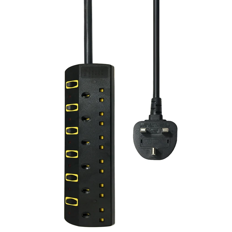 

TISDLIP Extension Lead Power Socket Strip EU Plug 6 Ports Power Socket Wall Charger Adapter For Home Office Global 3250W/13A 2m